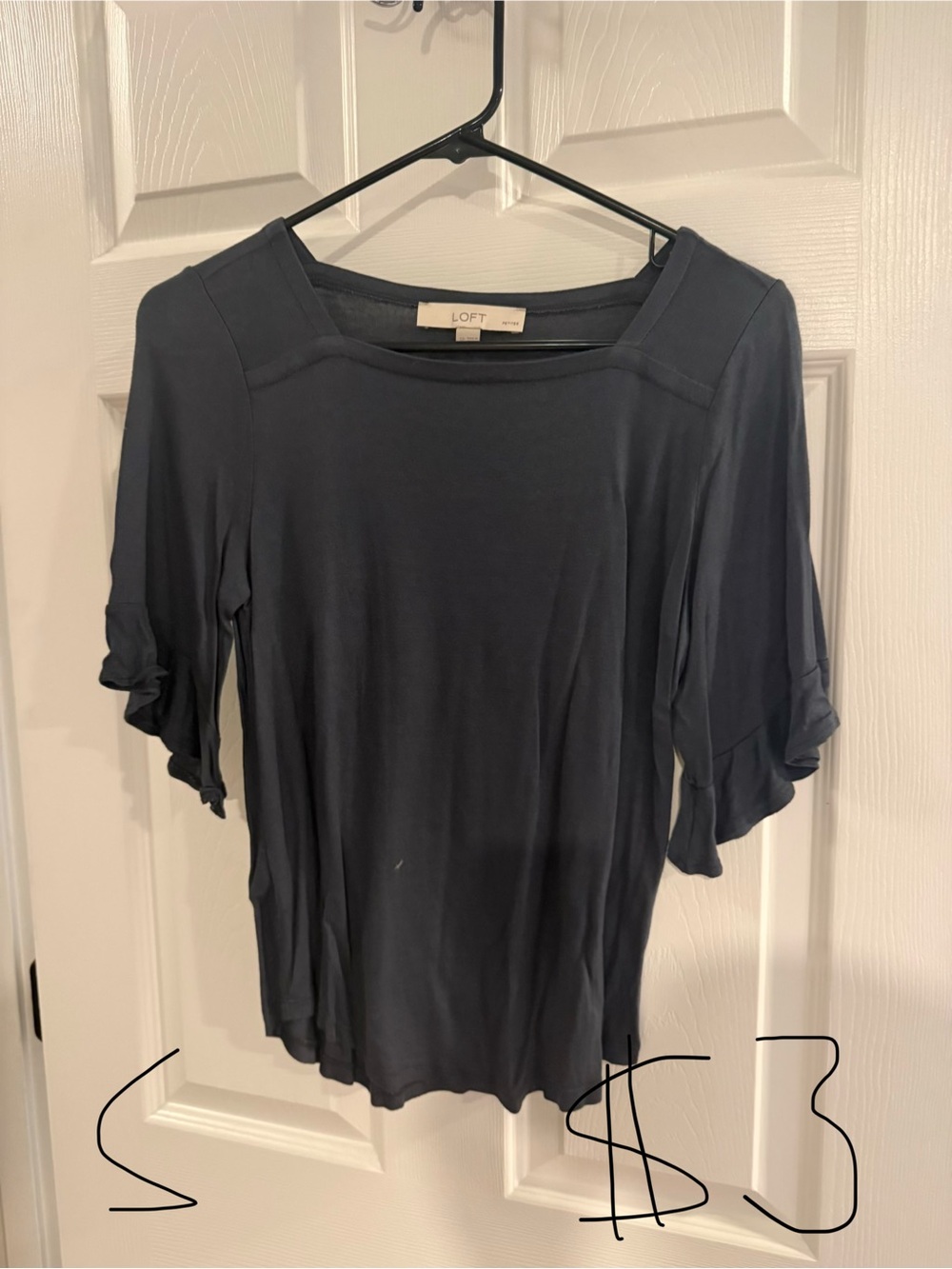 LOFT Navy Ruffle Sleeve Short-Sleeve Top